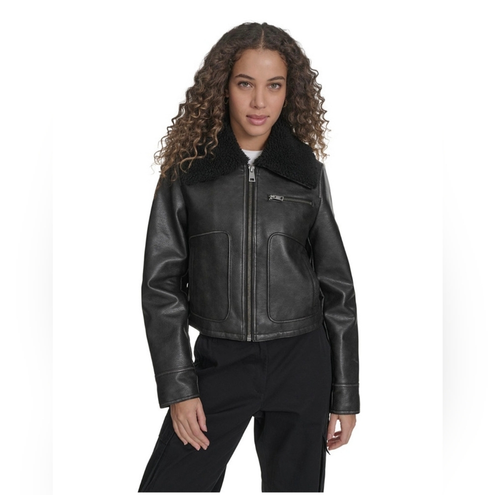 Levi's Classic Black Bomber Jacket with Plush Collar